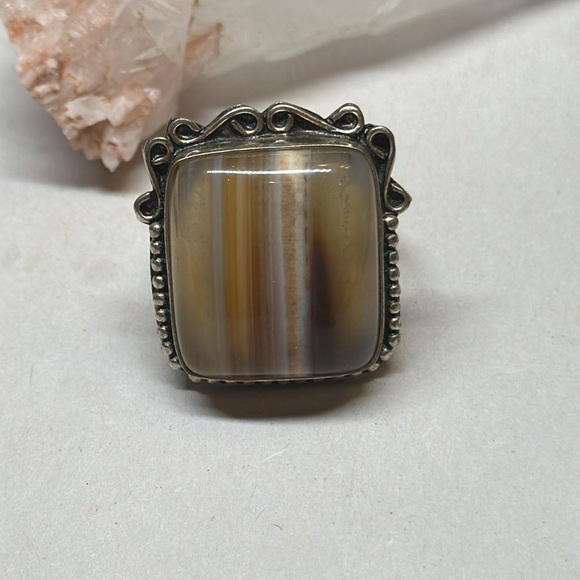 Sterling silver agate stripe stone ring - Picture 6 of 9